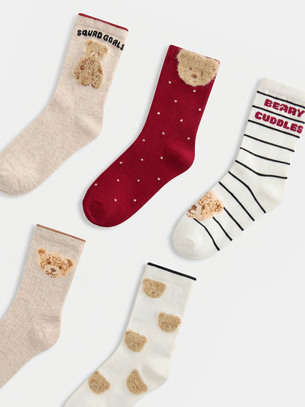 Chaussettes De Cheville Fille À Motifs Ourson En Peluche Lot De 5 Pièces-1