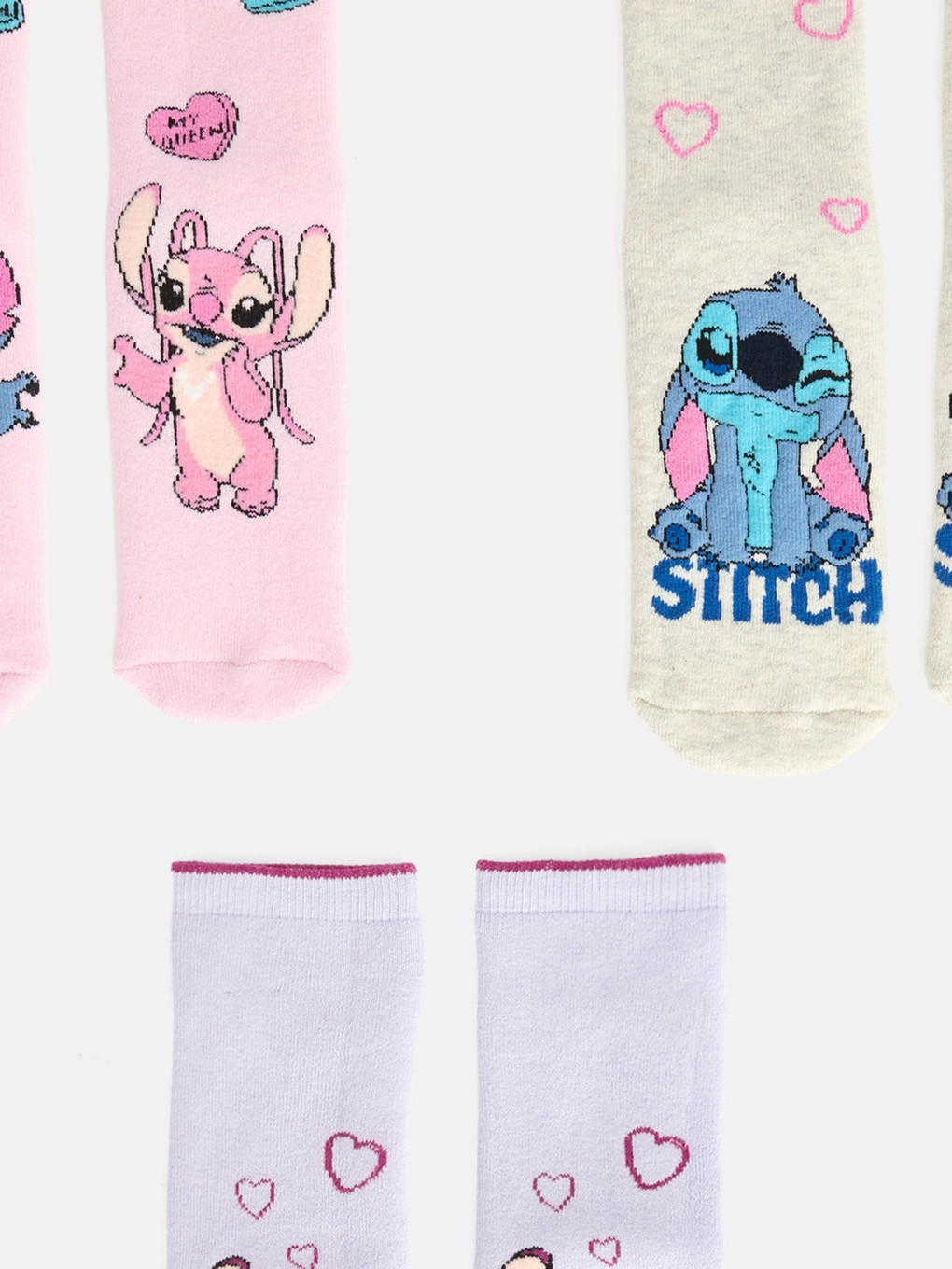 Lila 3'lü Stitch Ve Angel Baskılı Kız Çocuk Soket Çorap-1