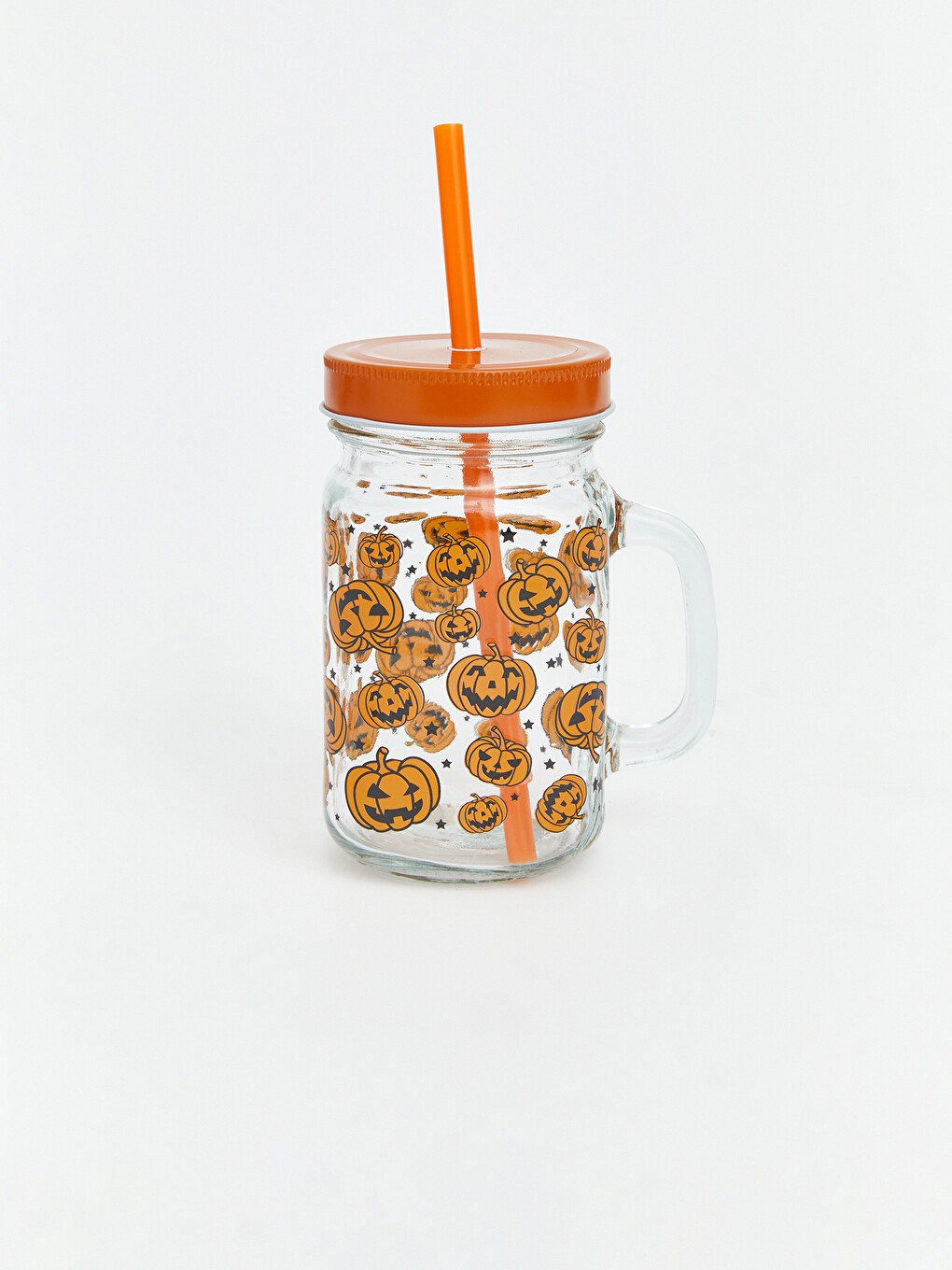 Pumpkin Printed Glass Strawed Glass Thermos 480 Ml-1