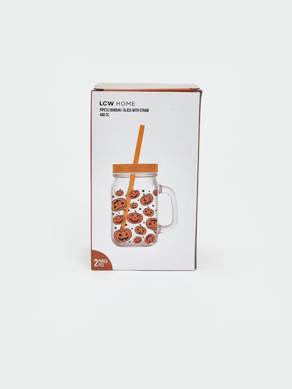 Pumpkin Printed Glass Strawed Glass Thermos 480 Ml-2
