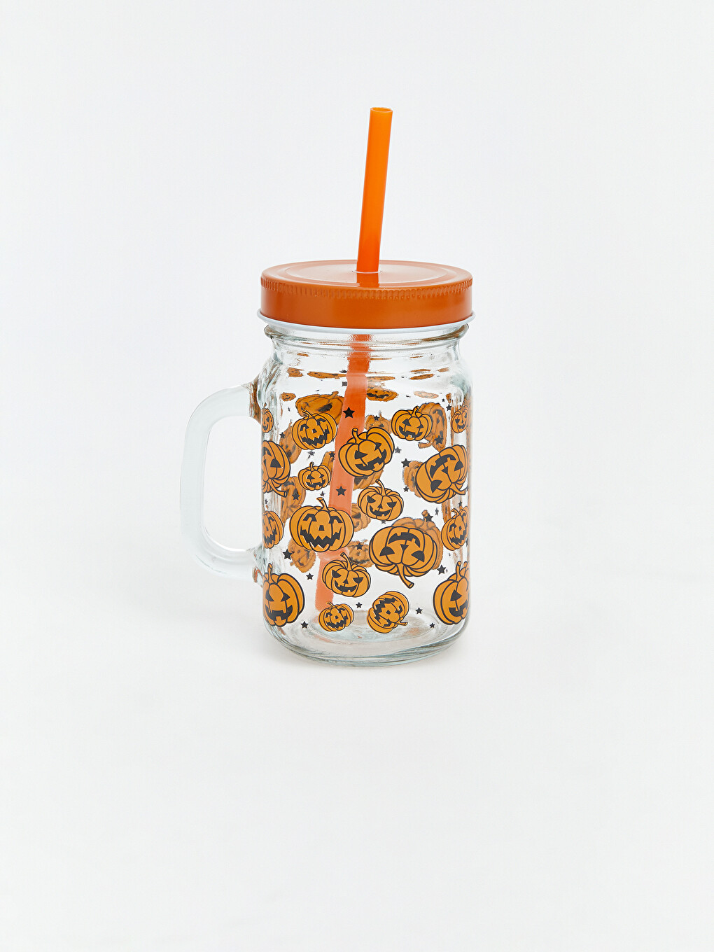 Pumpkin Printed Glass Strawed Glass Thermos 480 Ml-3