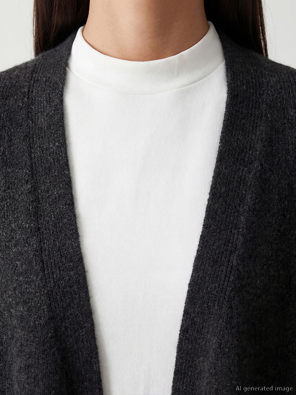 Antrasit V Yaka Kadın Triko Hırka-2