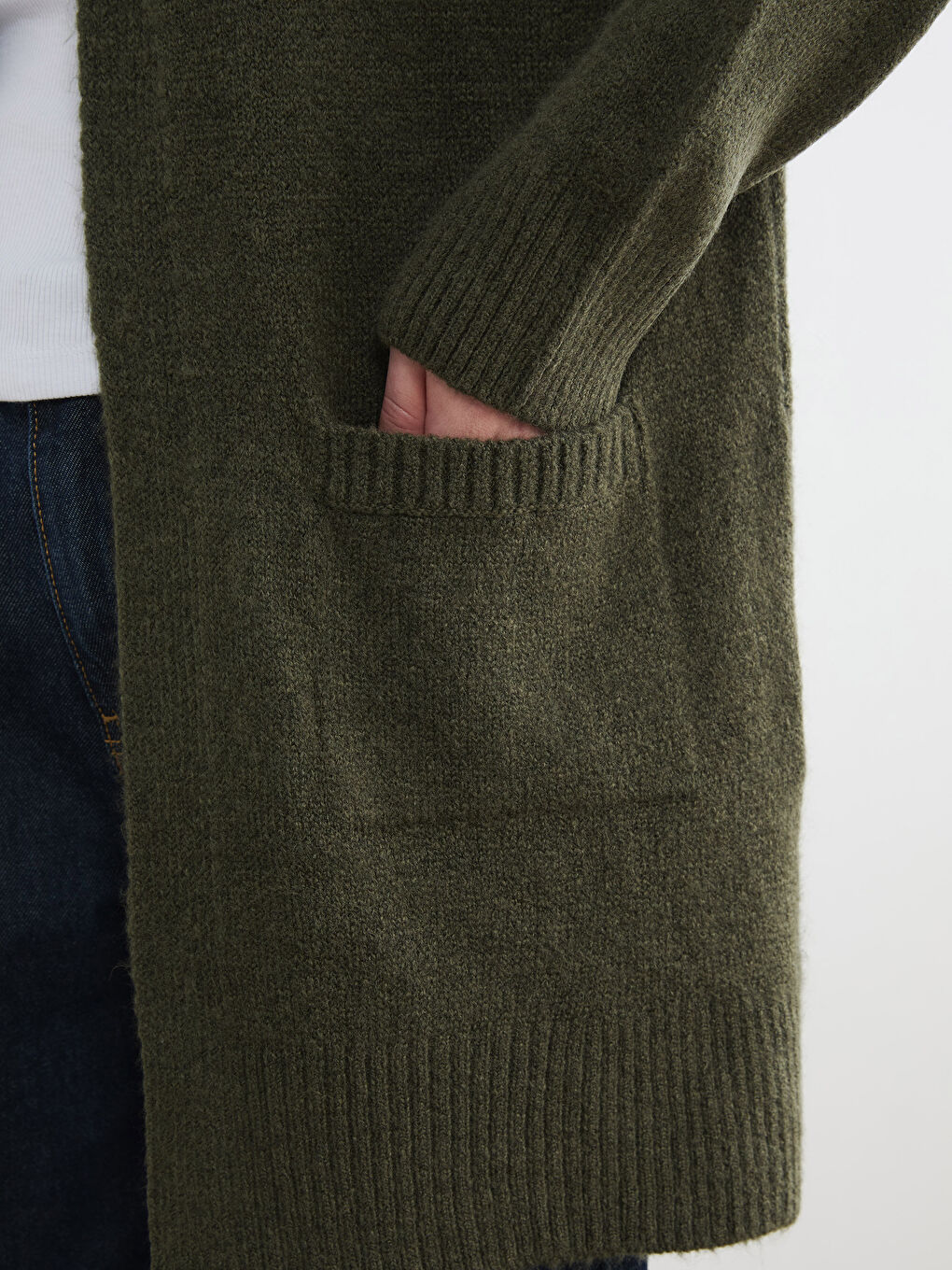 Haki V Yaka Kadın Triko Hırka-2