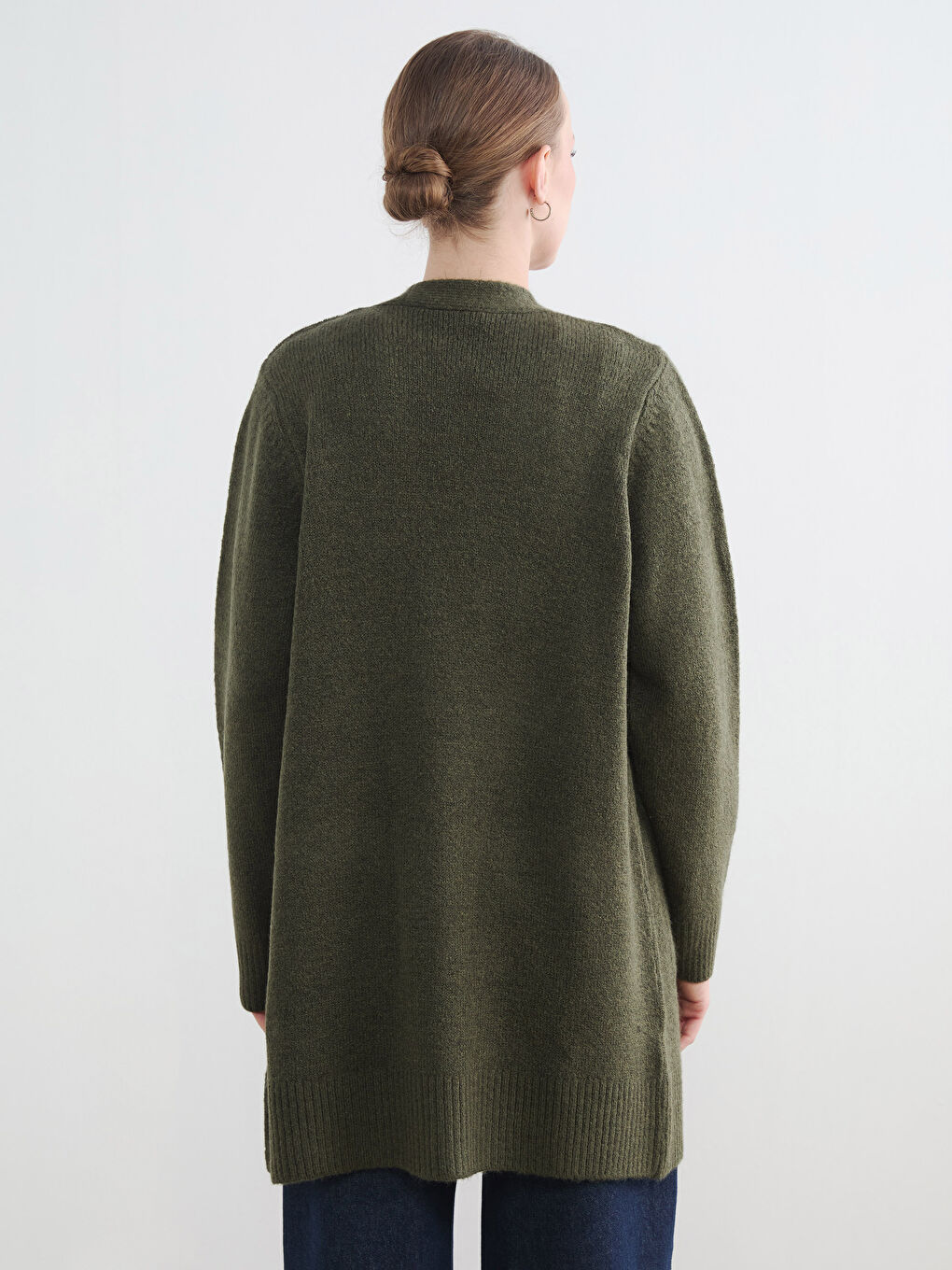 Haki V Yaka Kadın Triko Hırka-3