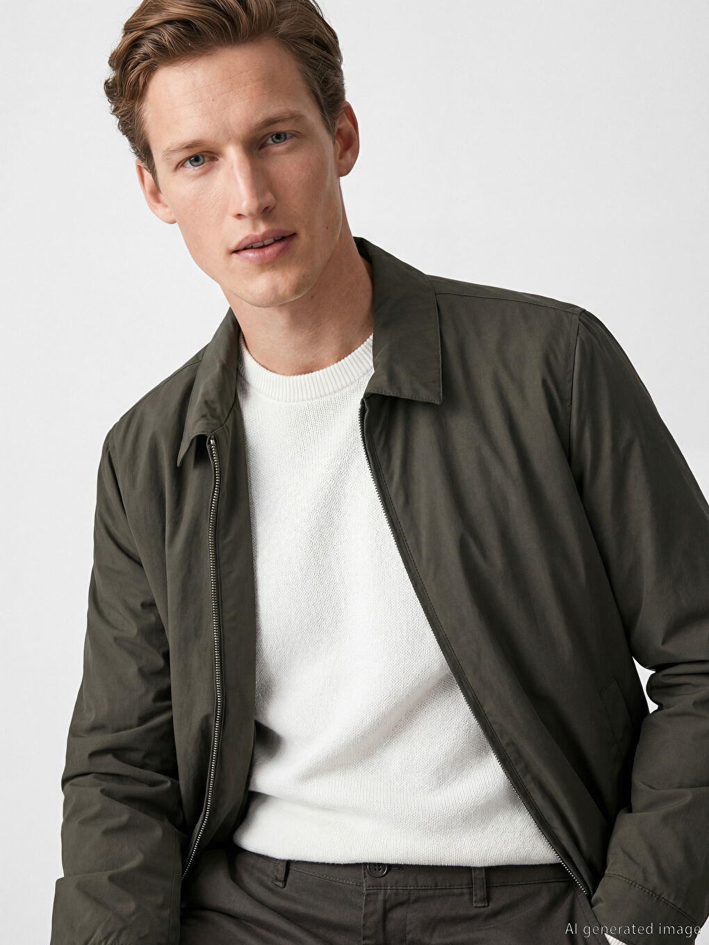 Haki Standart Kalıp Gömlek Yaka Erkek Mont