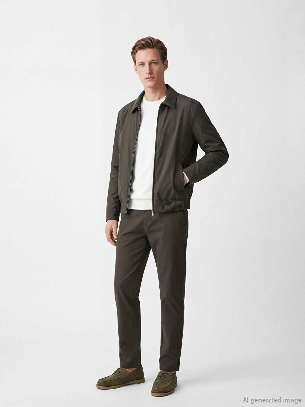 Haki Standart Kalıp Gömlek Yaka Erkek Mont-1