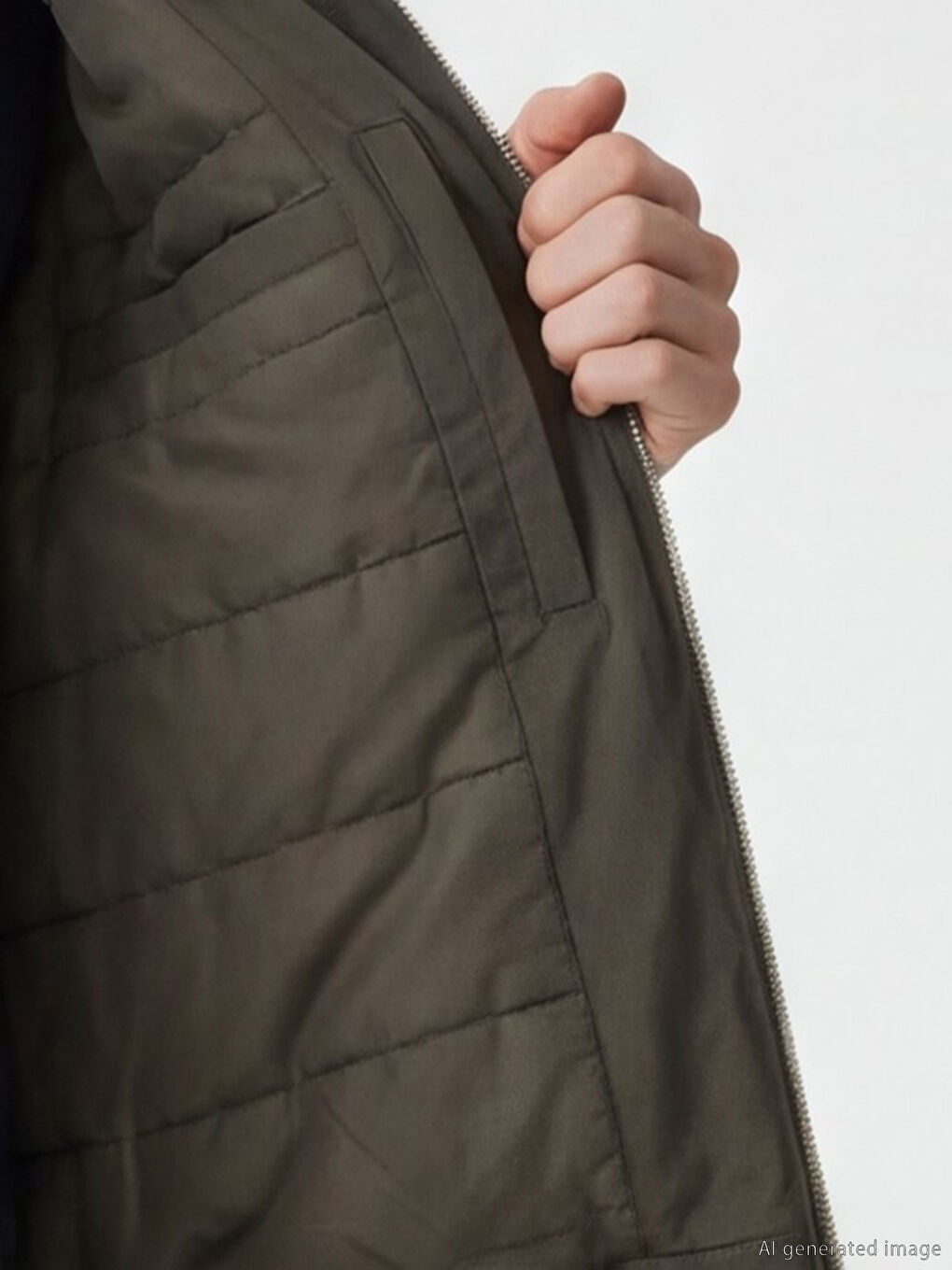 Haki Standart Kalıp Gömlek Yaka Erkek Mont-2