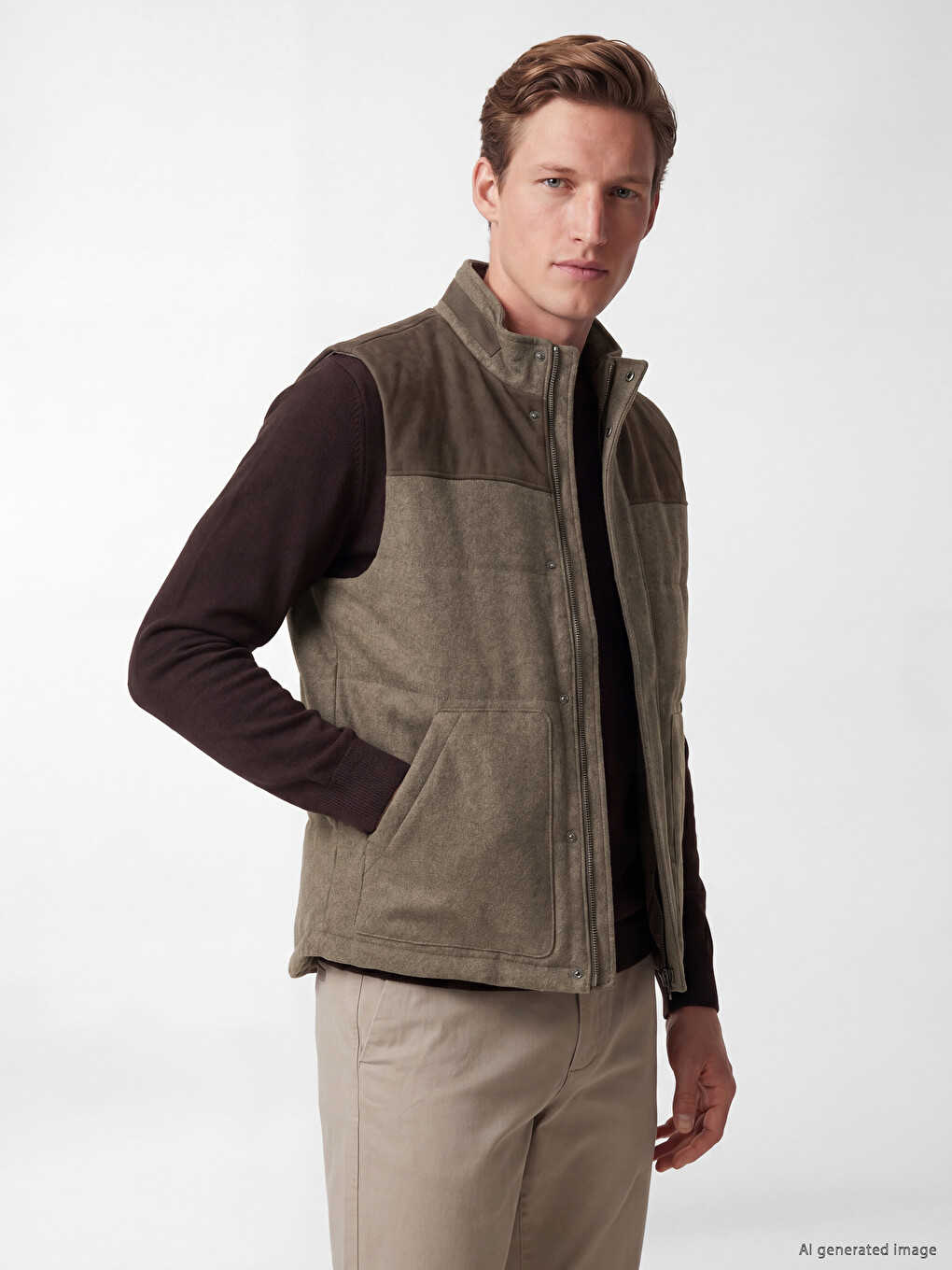 Man Brown Puffer Gilet