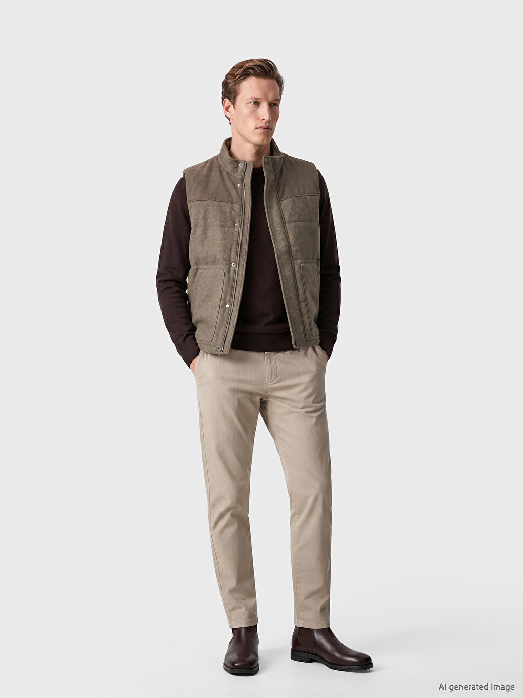 Man Brown Puffer Gilet-1