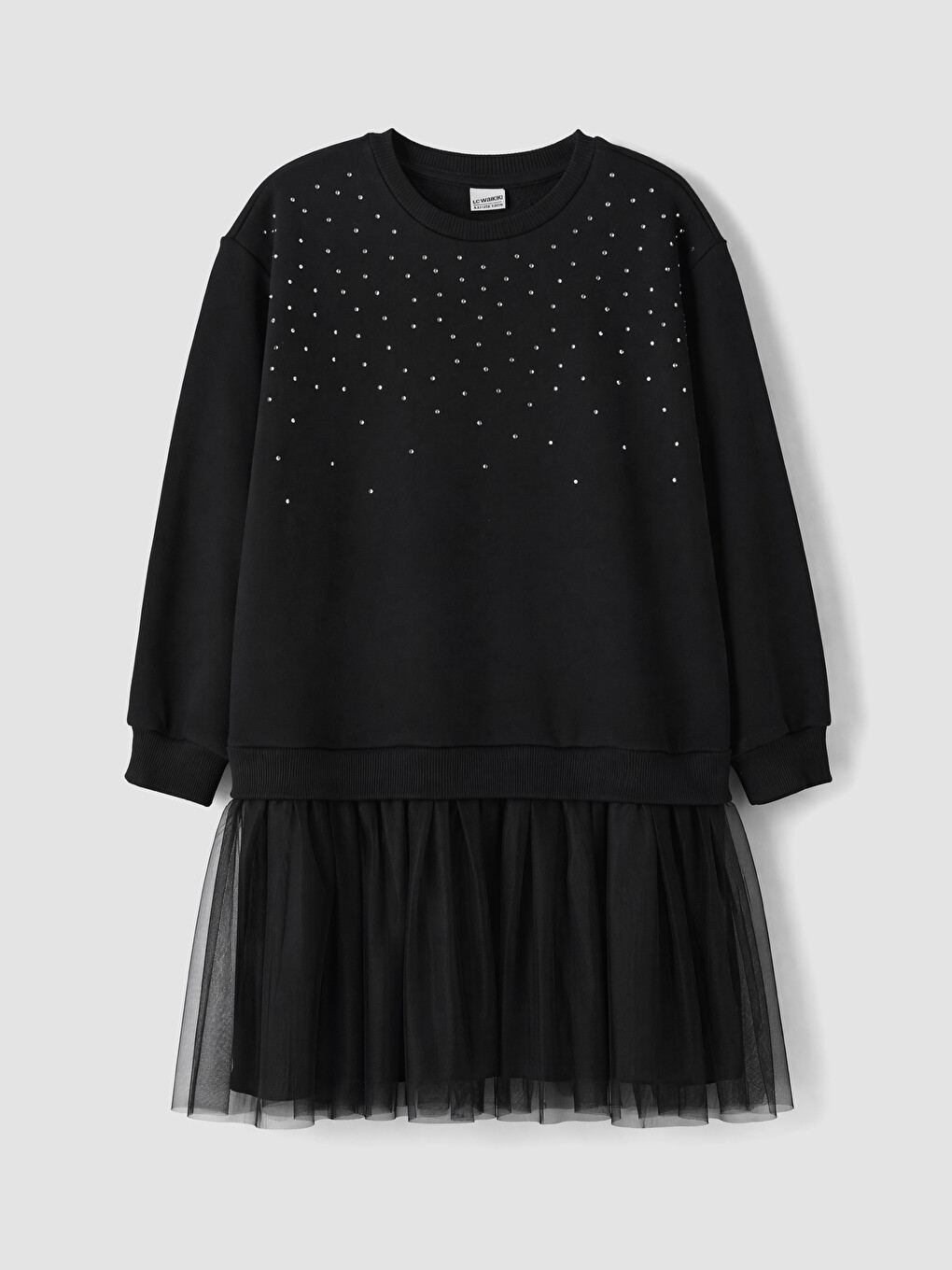 Rhinestone Embellished Tulle Detailed Girls' Dress