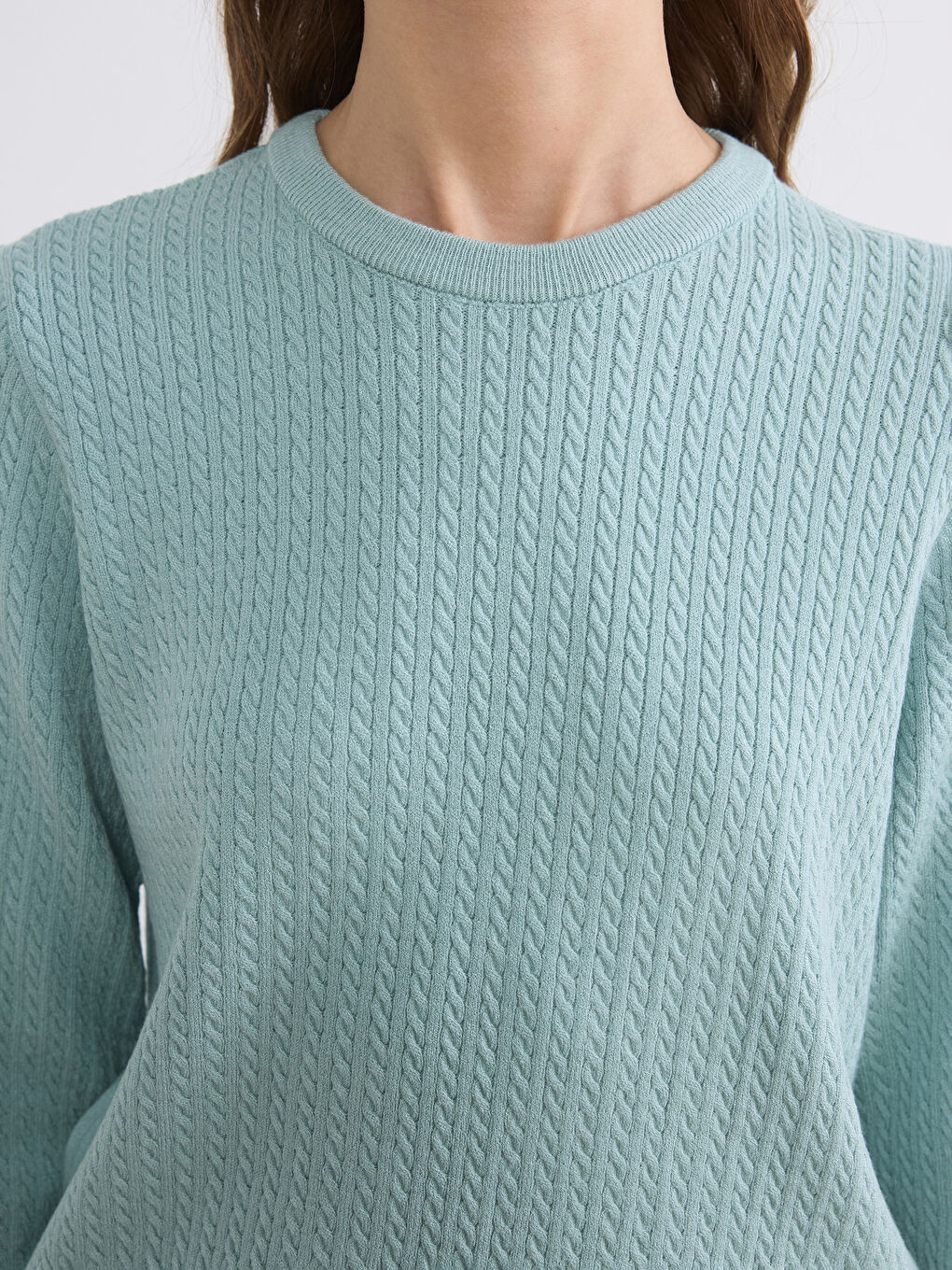 Yeşil Bisiklet Yaka Desenli Kadın Triko Kazak	-2