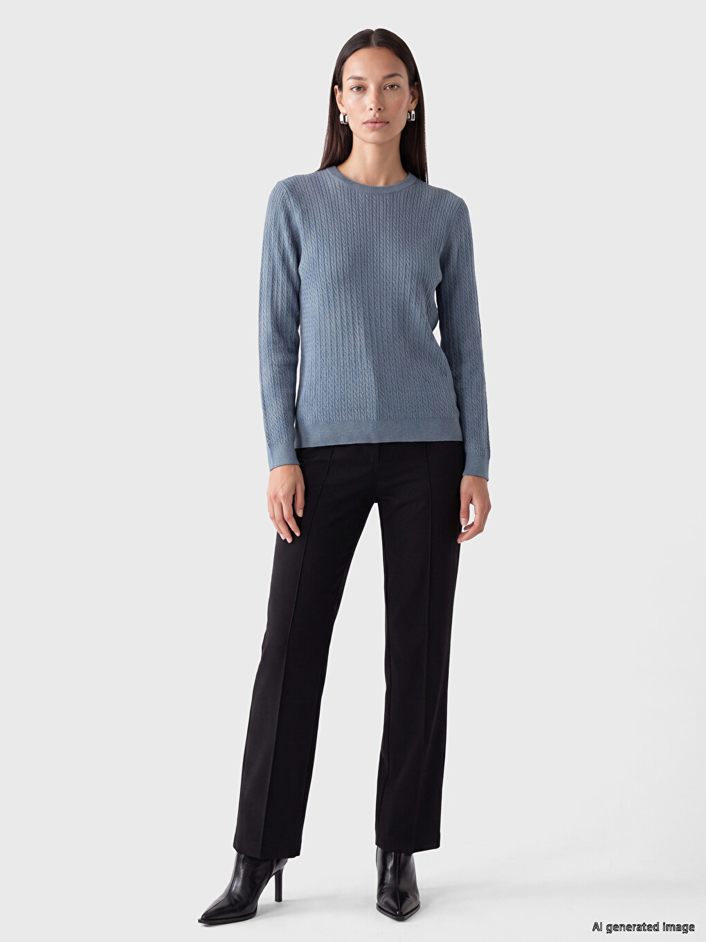Crew Neck Patterned Women's Knitwear Sweater-1