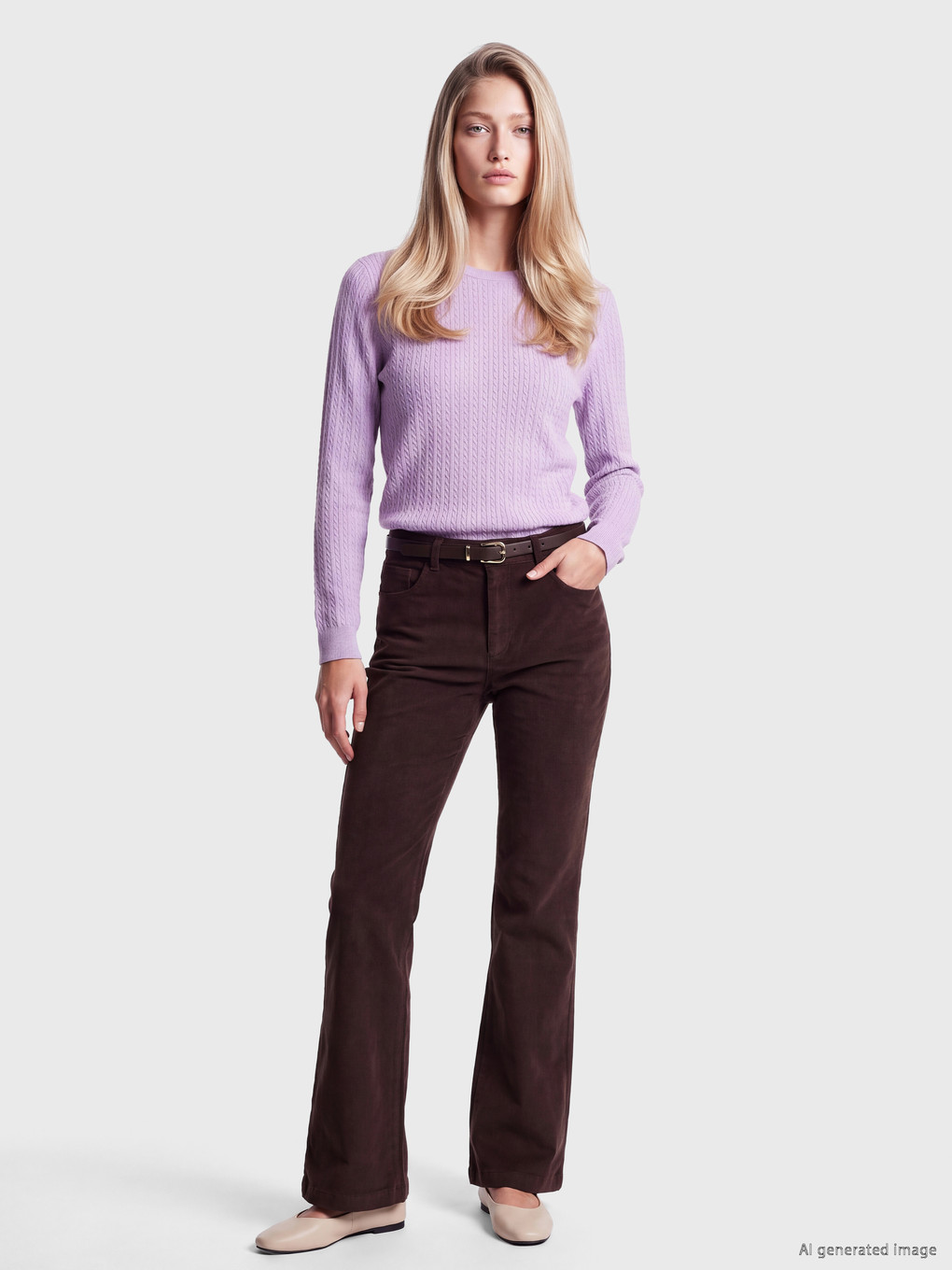 Rundhals Gemusterter Damen Strickpullover-1