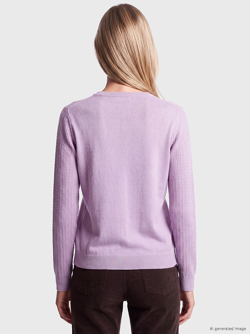 Rundhals Gemusterter Damen Strickpullover-4