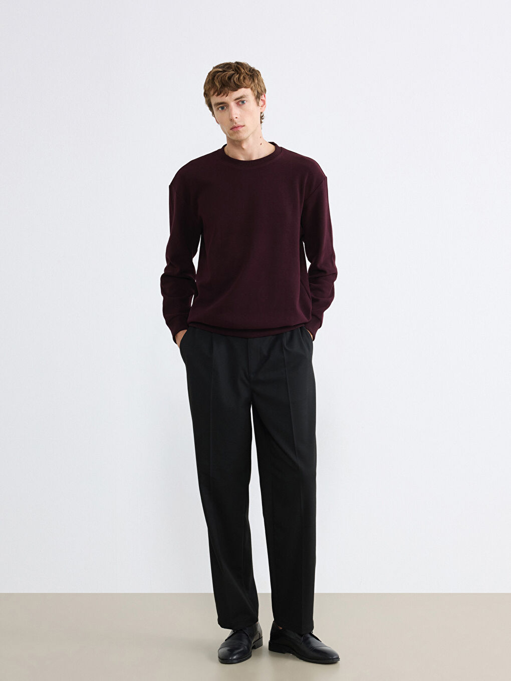 Kahverengi Bisiklet Yaka Kalın Kumaş Erkek Sweatshirt-1