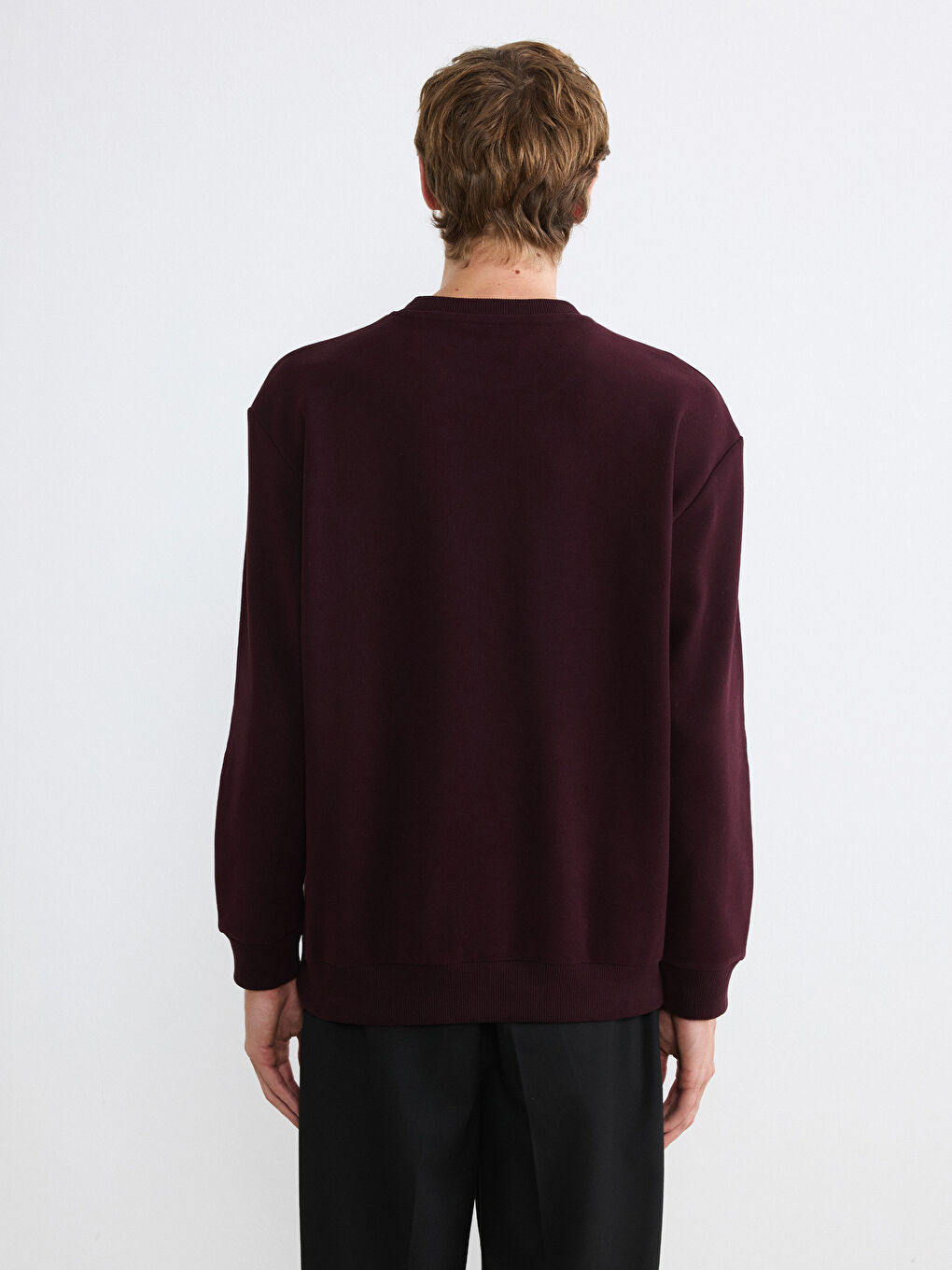 Kahverengi Bisiklet Yaka Kalın Kumaş Erkek Sweatshirt-3