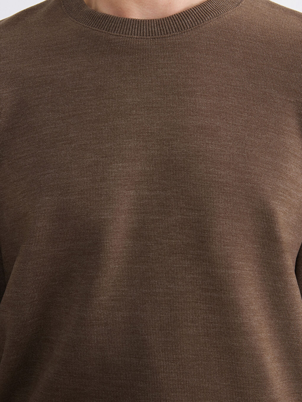 Kahverengi Regular Fit Bisiklet Yaka Erkek Triko Sweatshirt-2