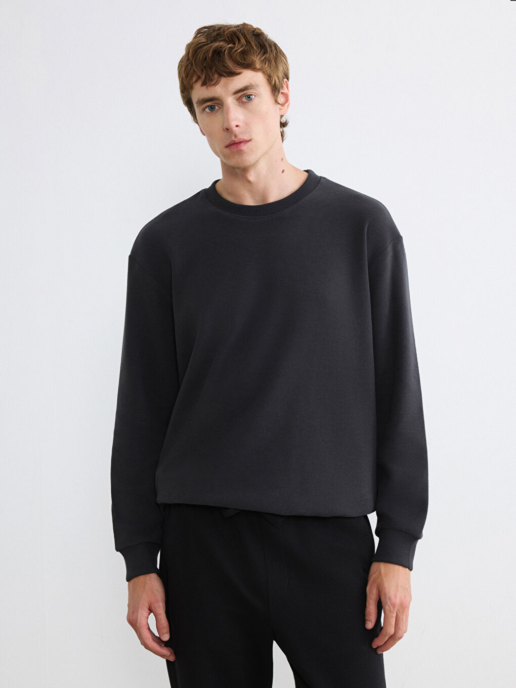 Antrasit Regular Fit Bisiklet Yaka Erkek Sweatshirt