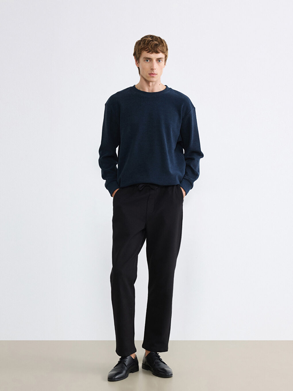 Lacivert Bisiklet Yaka Erkek Sweatshirt-1