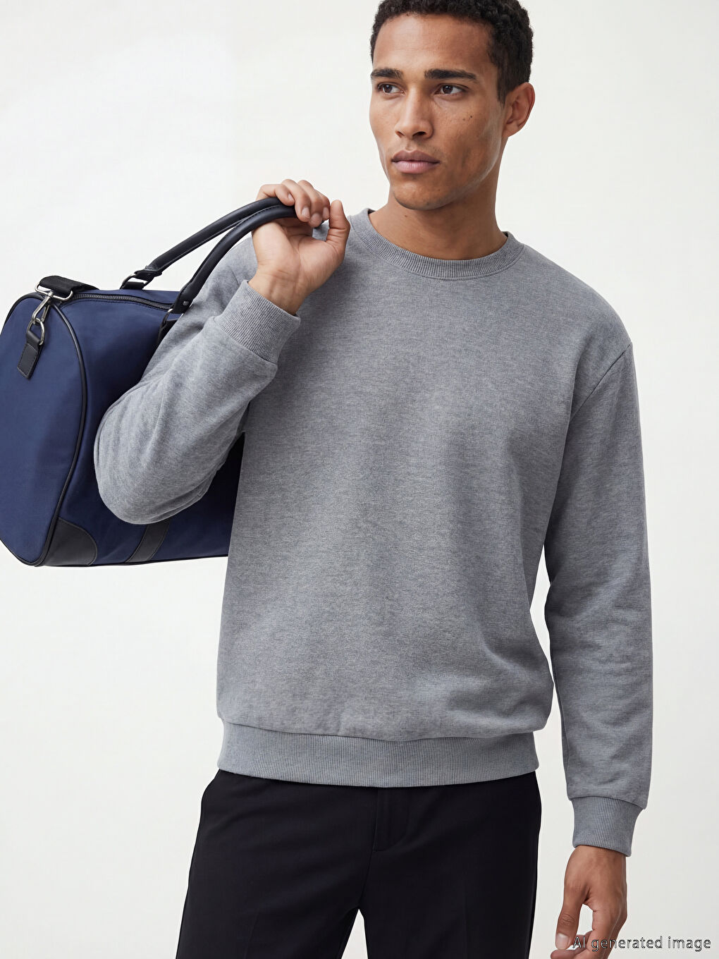 Gri Bisiklet Yaka Erkek Sweatshirt