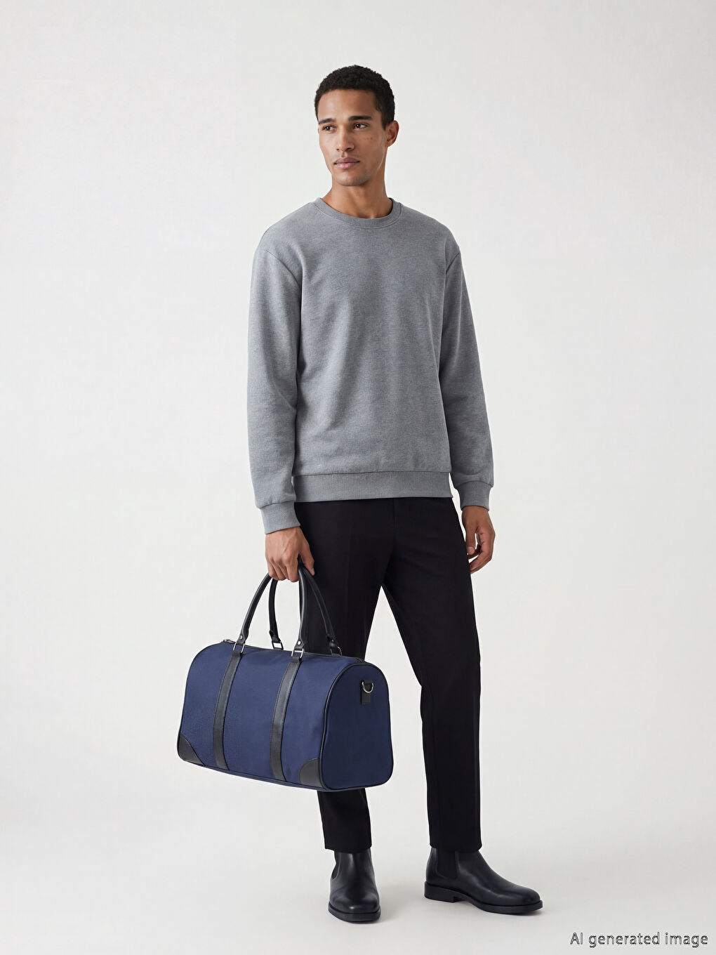 Gri Bisiklet Yaka Erkek Sweatshirt-1