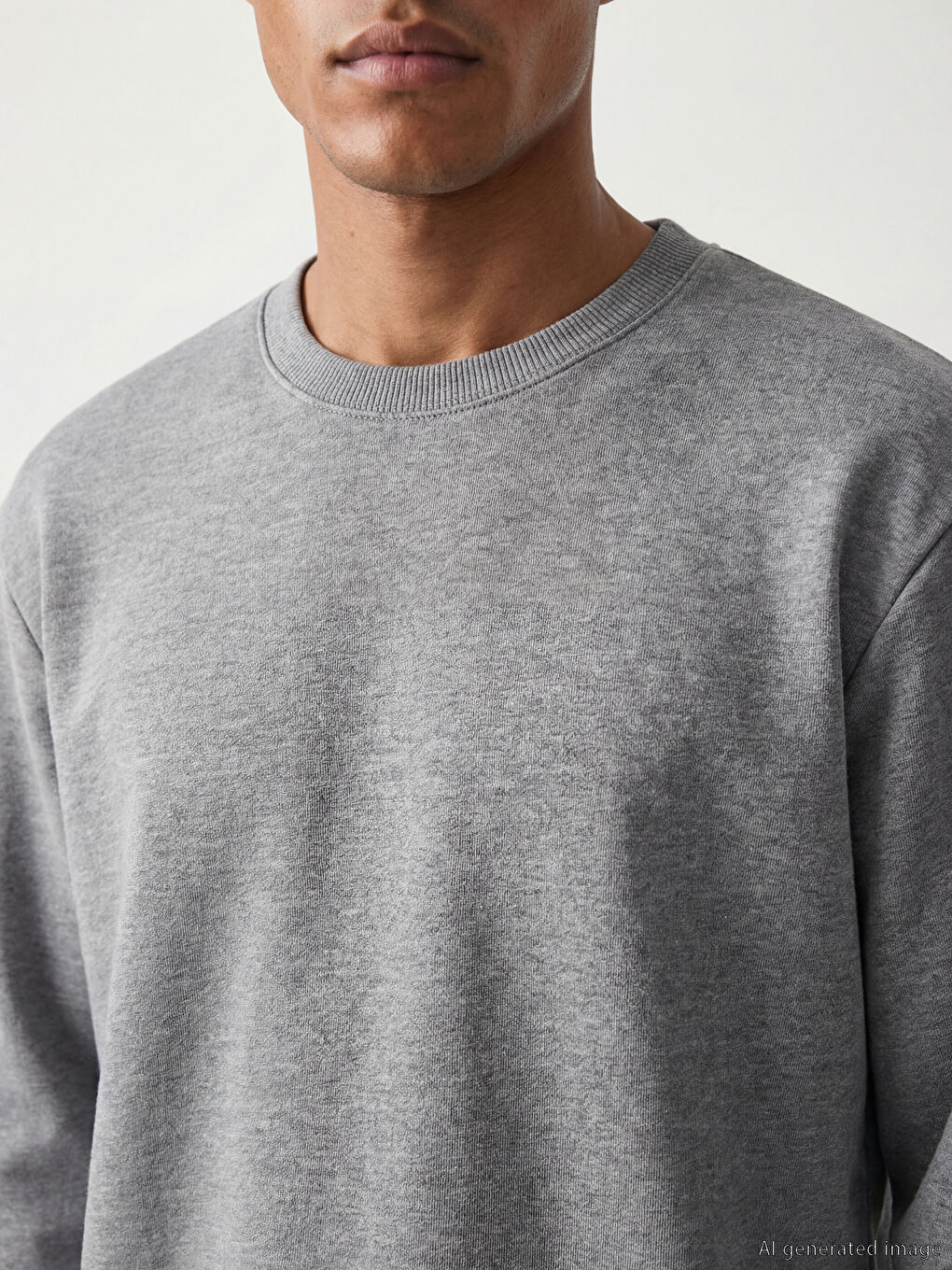 Gri Bisiklet Yaka Erkek Sweatshirt-2