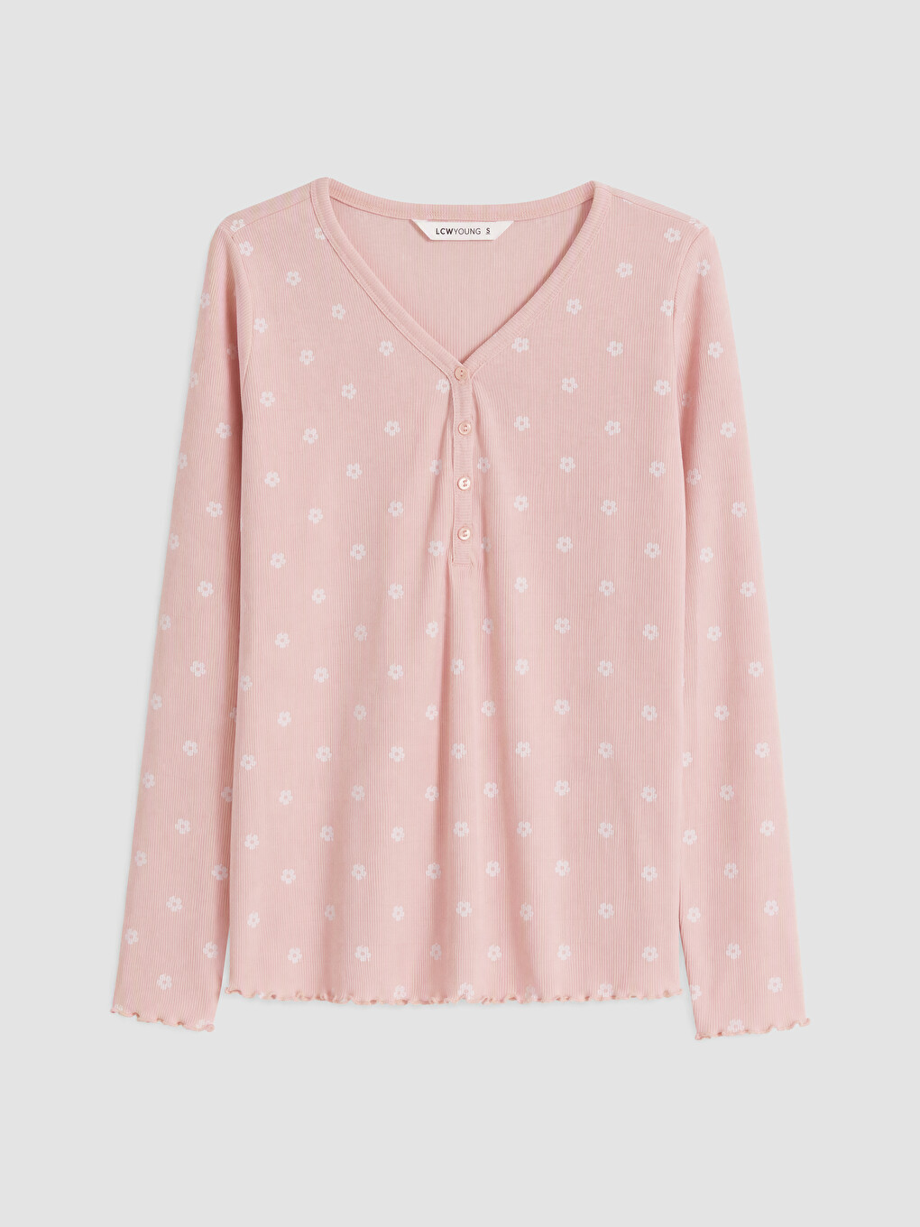 Pembe V Yaka Çiçekli Kadın Pijama Takım-1