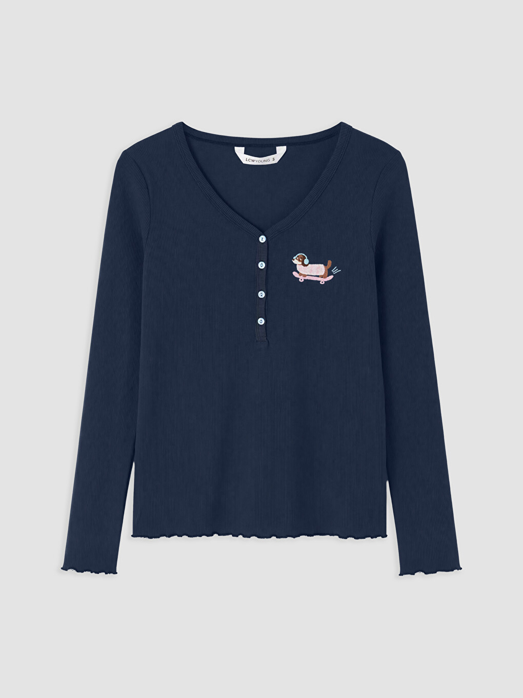 Lacivert V Yaka Nakışlı Kadın Pijama Takım-5