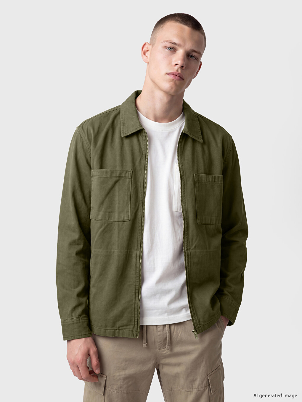 Relaxed Fit Men's Gabardine Shirt Jacket