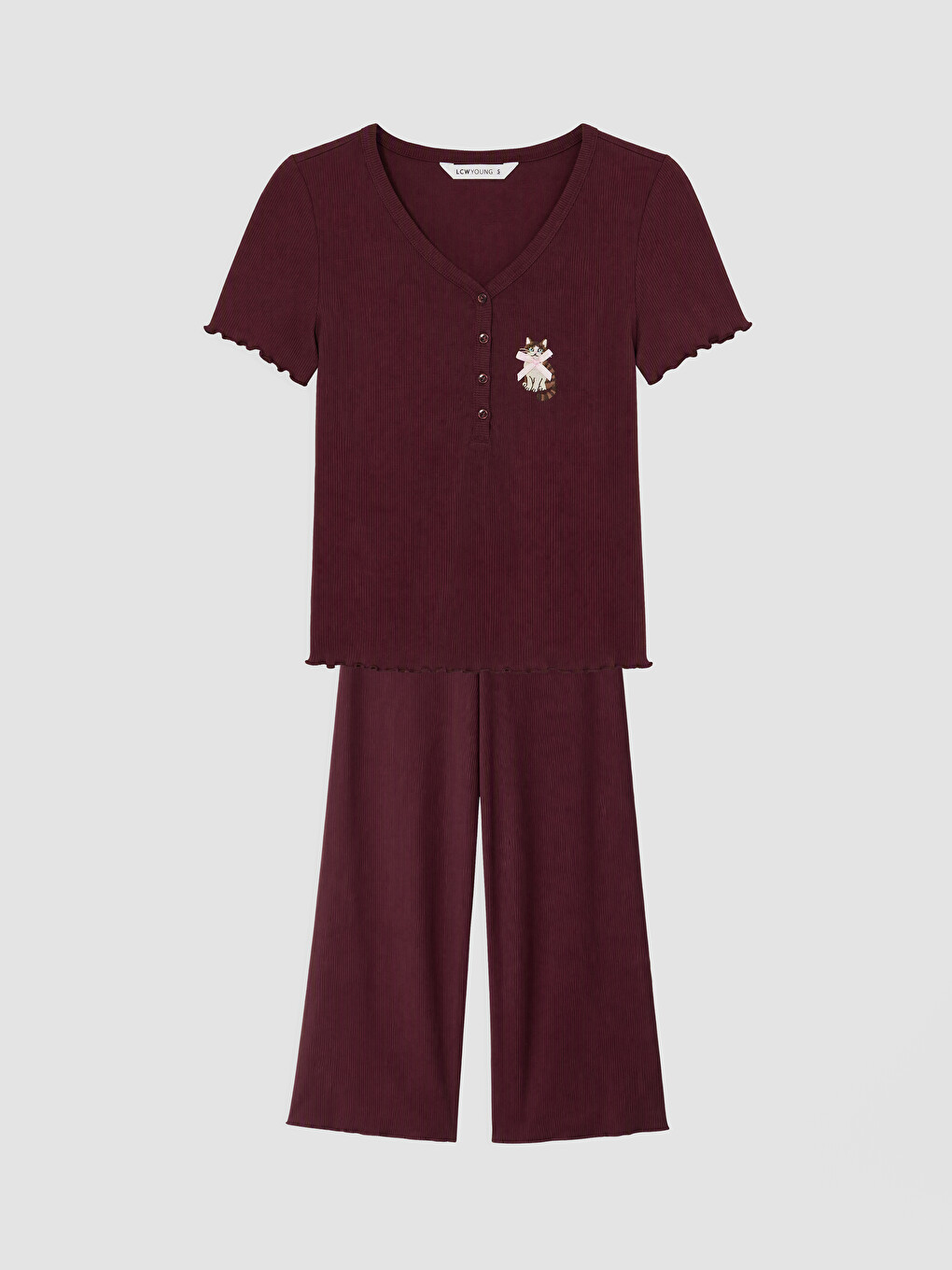 Mürdüm V Yaka Nakışlı Kadın Pijama Takım-4