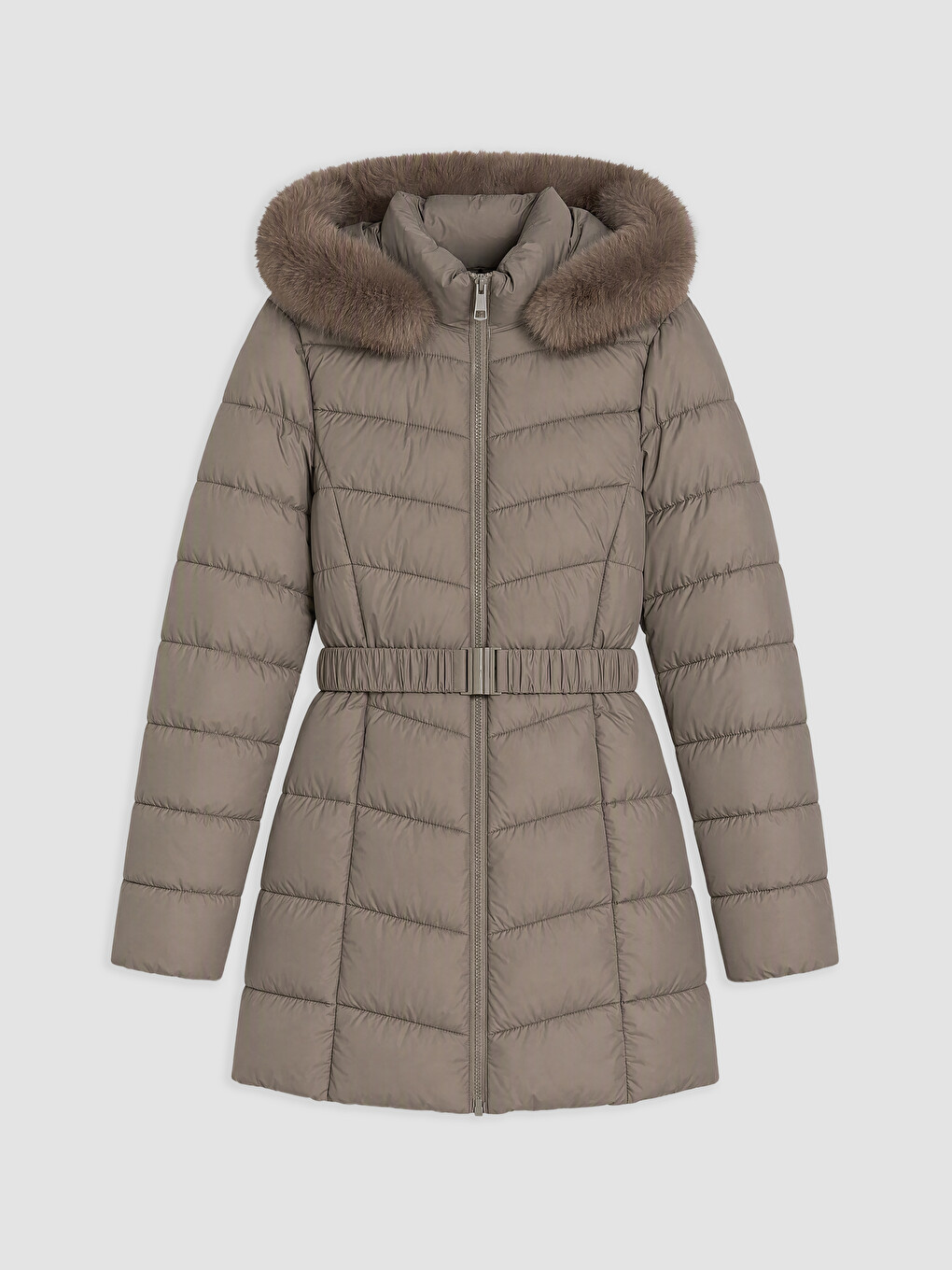 Fur-lined Hooded Belted Women's Puffer Coat-4