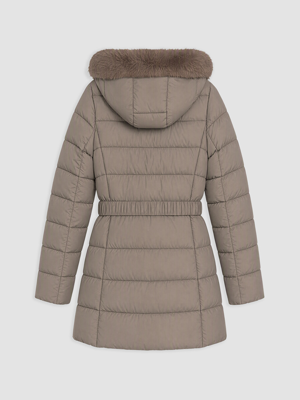 Fur-lined Hooded Belted Women's Puffer Coat-5