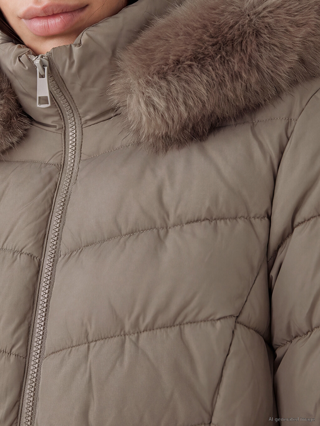 Fur-lined Hooded Belted Women's Puffer Coat-2