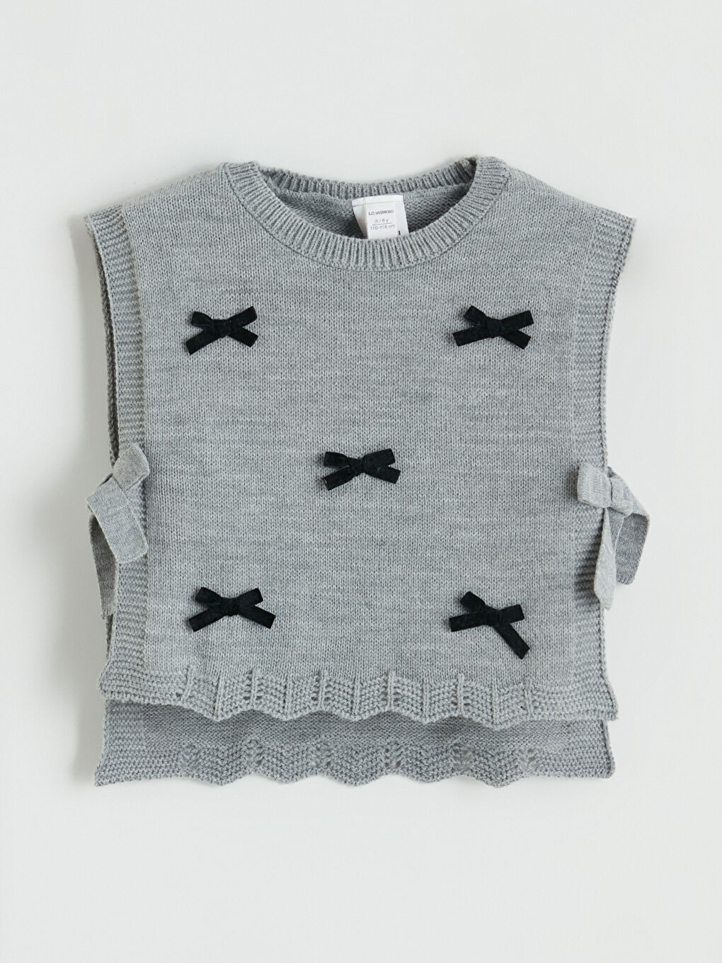 Gri Bisiklet Yaka Fiyonklu Kız Çocuk Triko Süveter