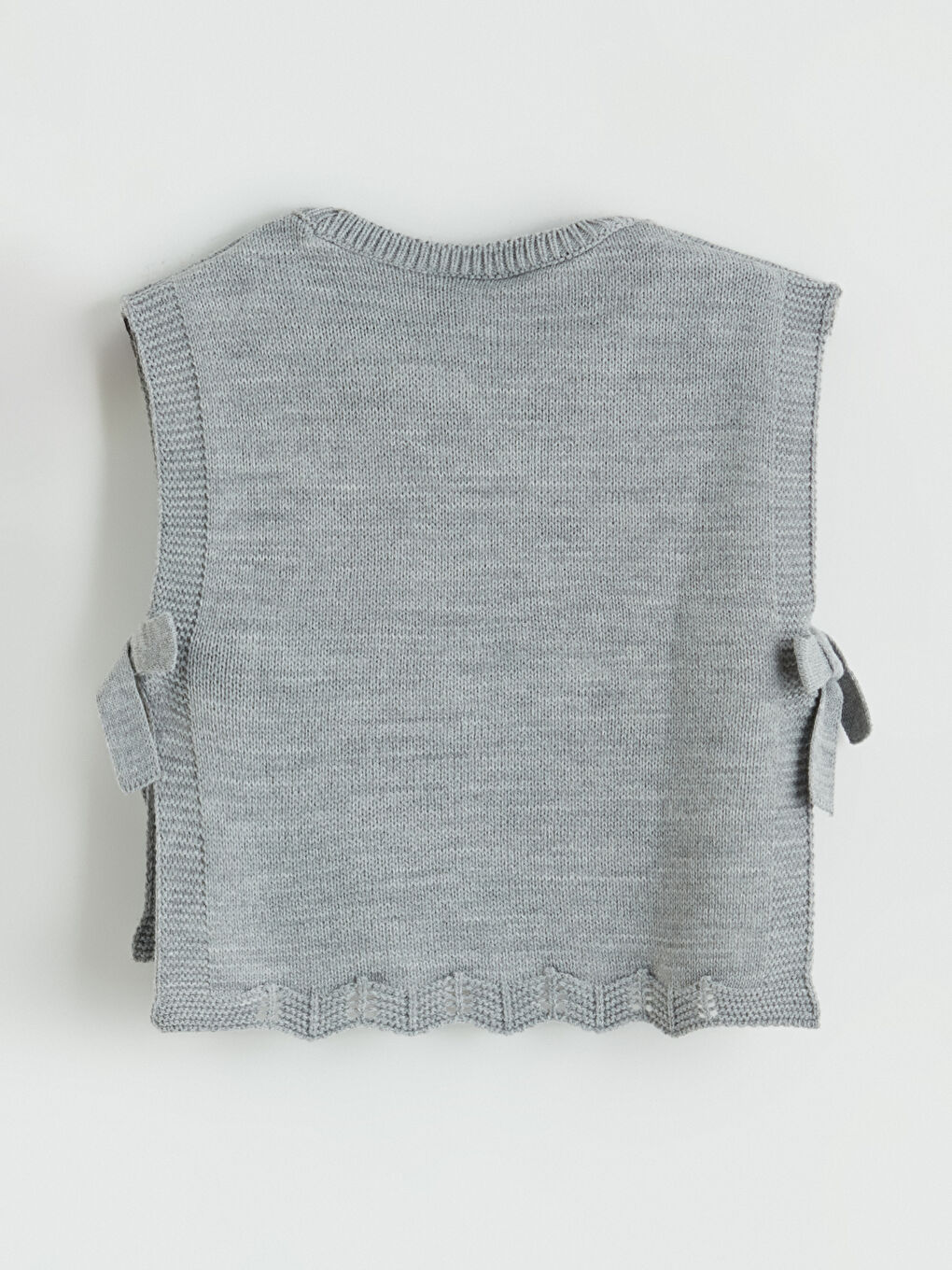 Gri Bisiklet Yaka Fiyonklu Kız Çocuk Triko Süveter-3