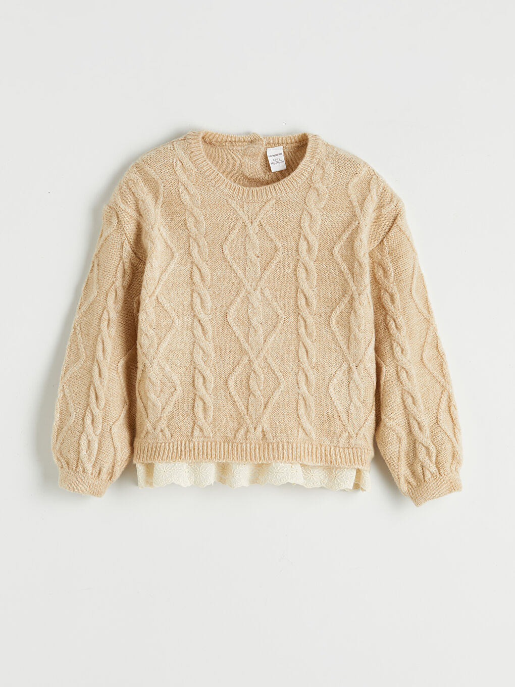 Bej Bisiklet Yaka Kız Çocuk Triko Kazak