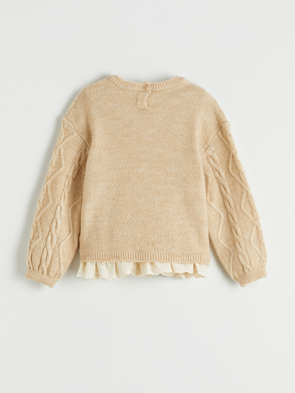 Bej Bisiklet Yaka Kız Çocuk Triko Kazak-1