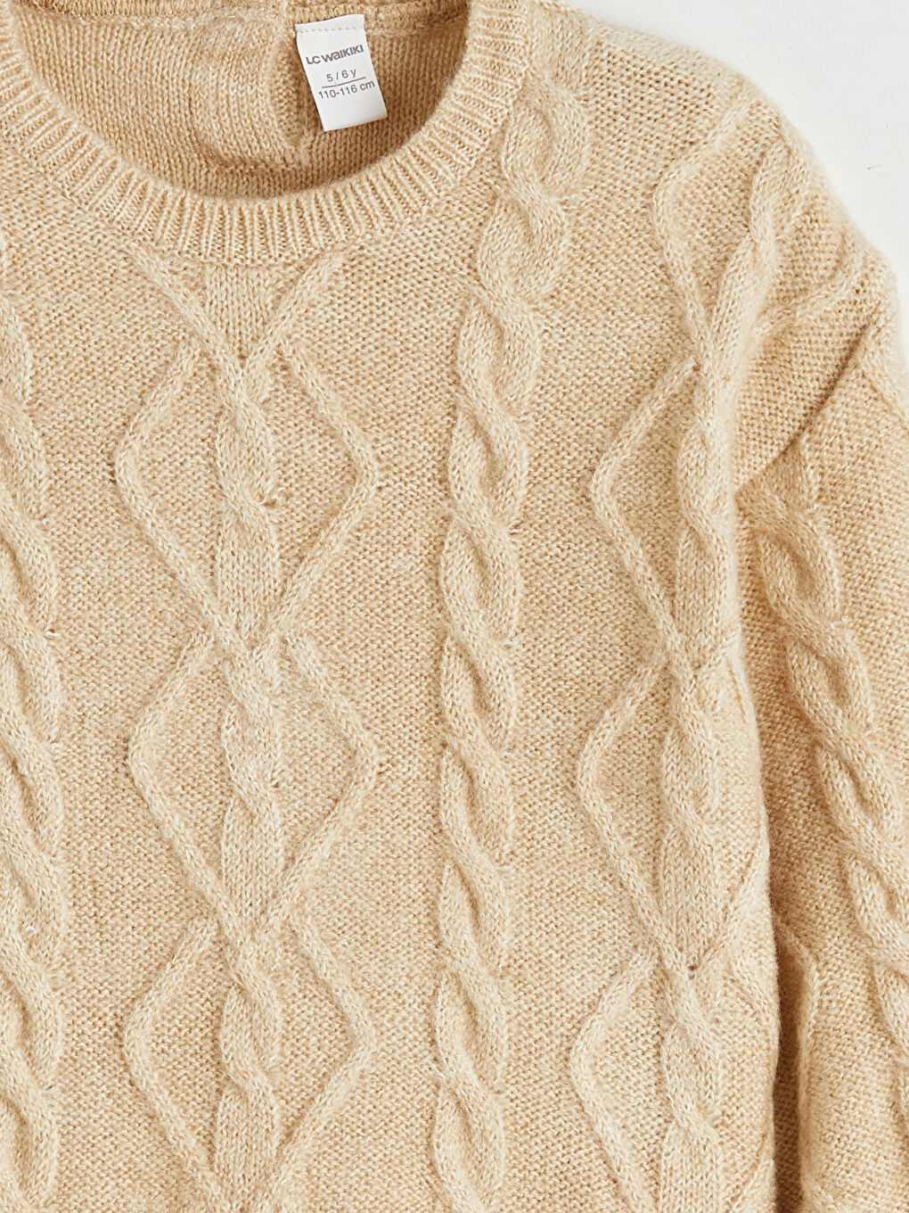 Bej Bisiklet Yaka Kız Çocuk Triko Kazak-2