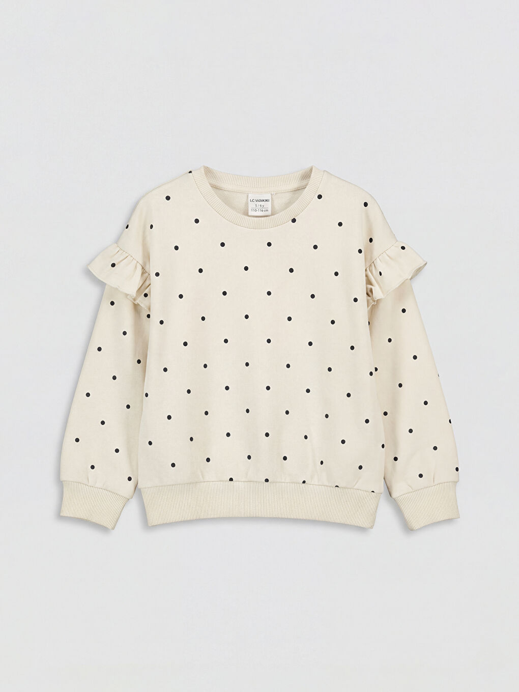 Ekru Fırfırlı Puantiyeli Kız Çocuk Sweatshirt