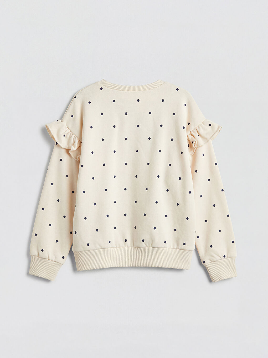 Ekru Fırfırlı Puantiyeli Kız Çocuk Sweatshirt-1