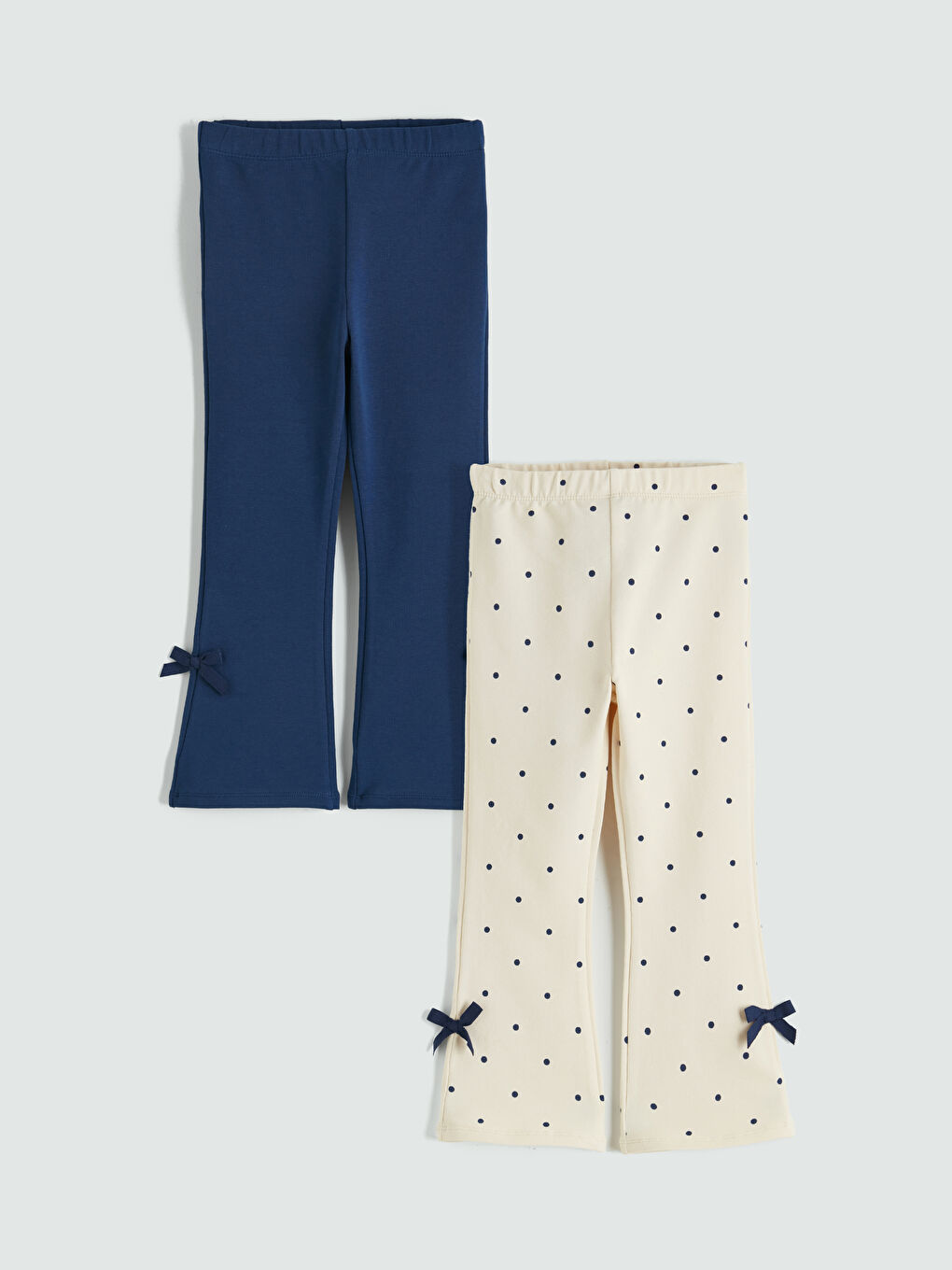 Ekru Fiyonk Detaylı İspanyol Paça Kız Çocuk Tayt 2'li