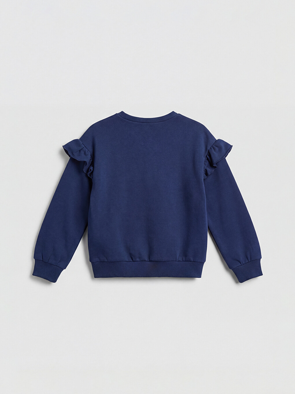 Lacivert Fırfırlı Taş Baskılı Kız Çocuk Sweatshirt-1