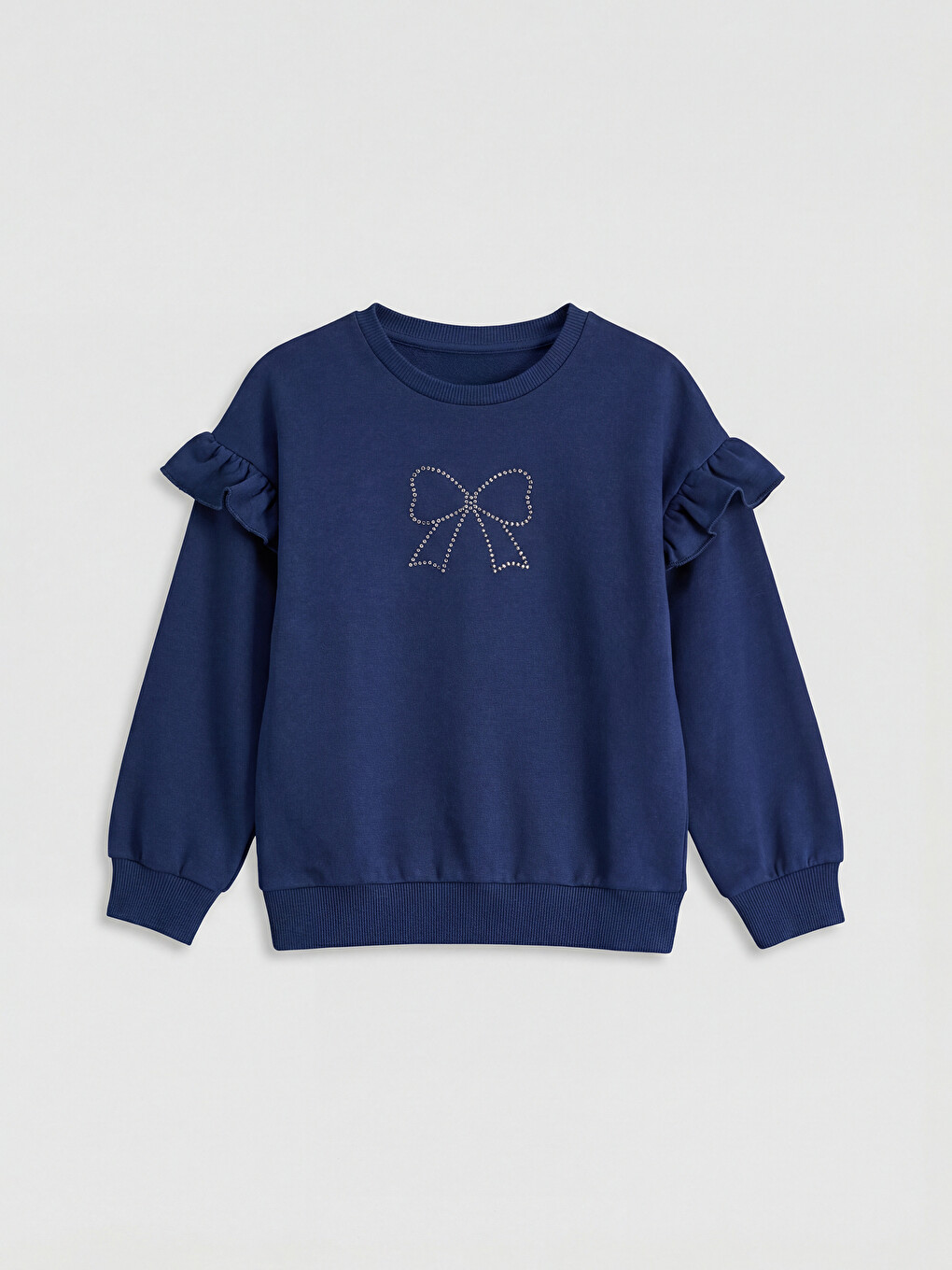 Lacivert Fırfırlı Taş Baskılı Kız Çocuk Sweatshirt