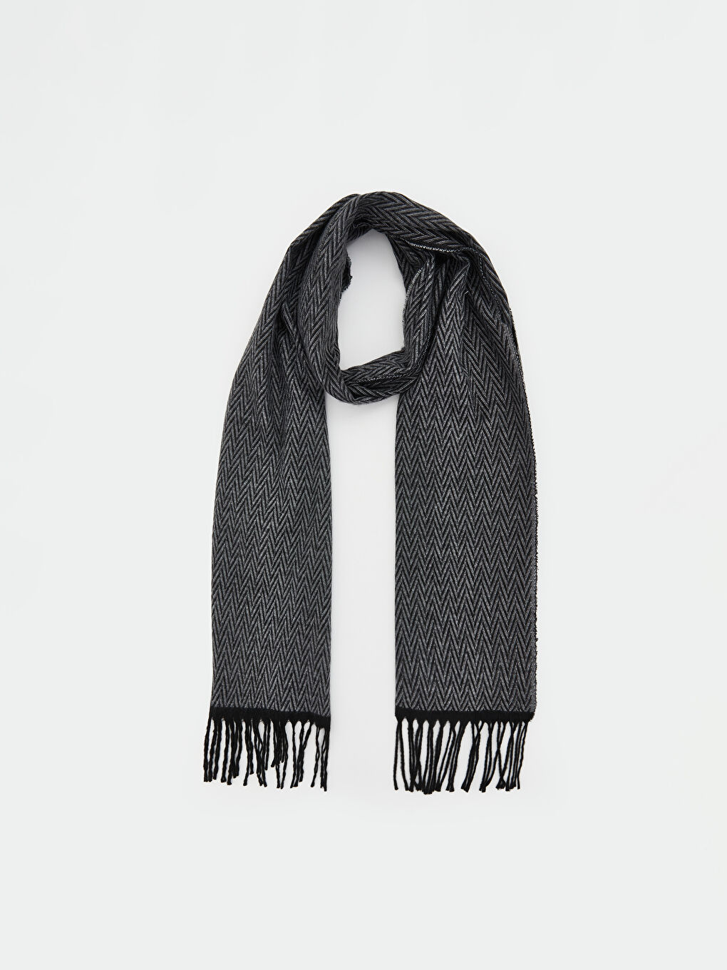 Antrasit Püskül Detaylı Desenli Erkek Atkı