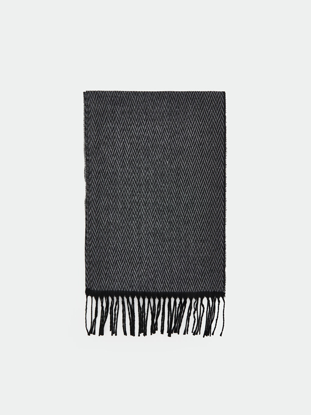 Antrasit Püskül Detaylı Desenli Erkek Atkı-1