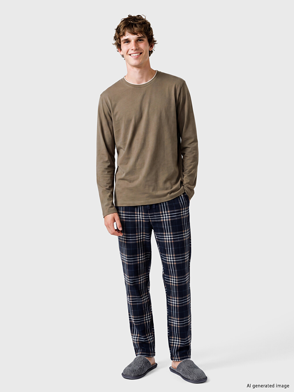 Crew Neck Long Sleeve Men's Pyjamas Top-1