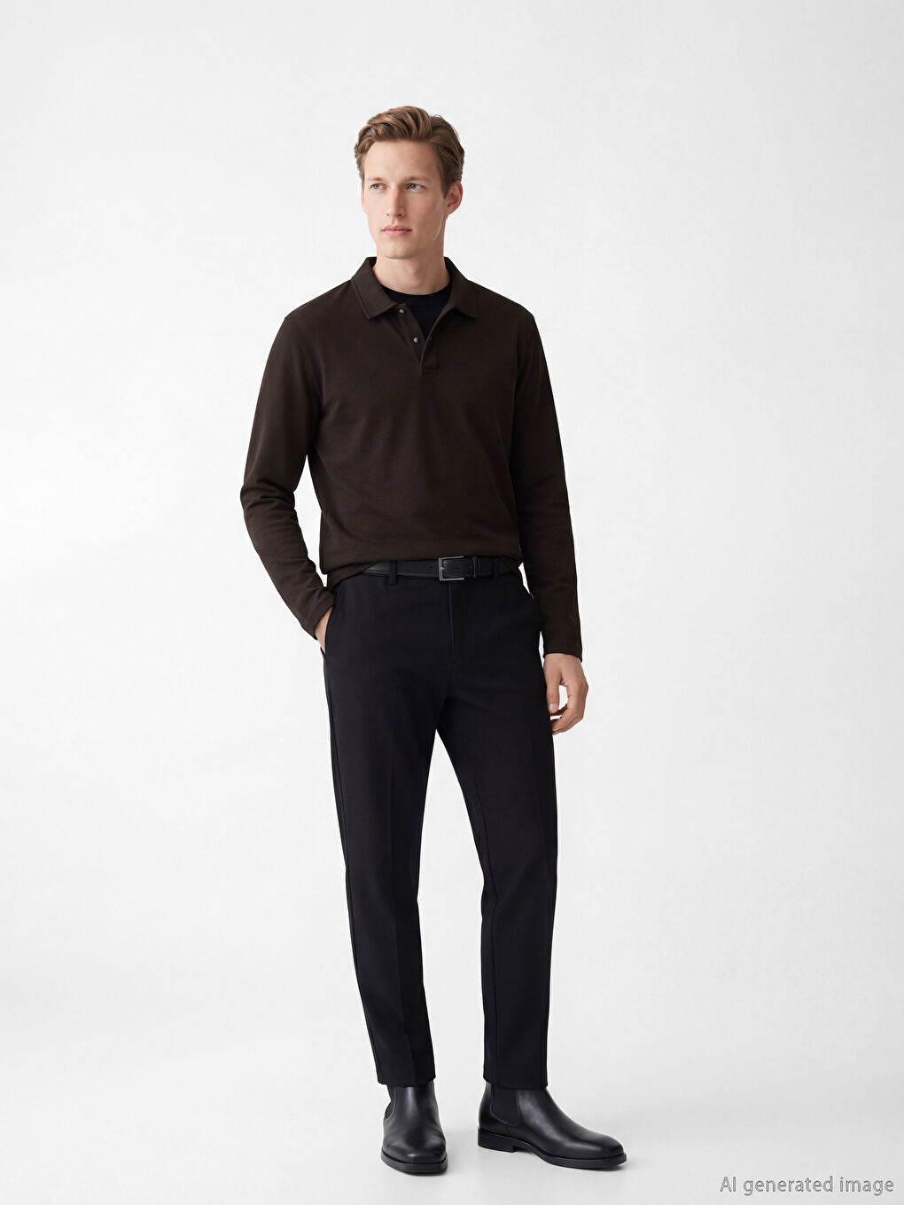 Kahverengi Polo Yaka Erkek Tişört-1