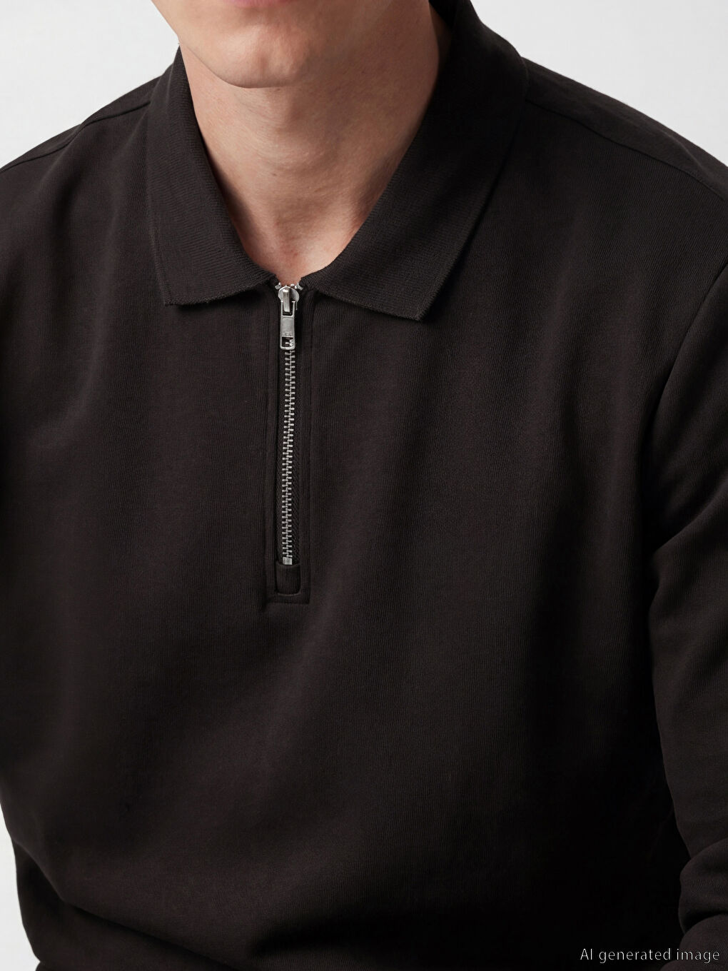 Kahverengi Polo Yaka Erkek Sweatshirt-2