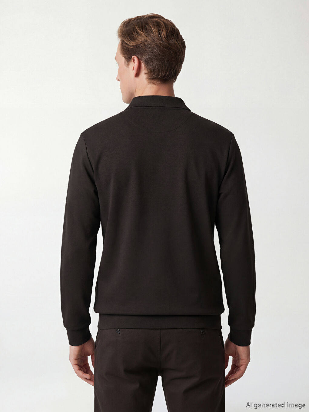 Kahverengi Polo Yaka Erkek Sweatshirt-3