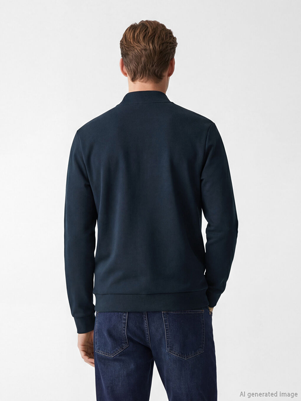 Lacivert Polo Yaka Erkek Sweatshirt-3